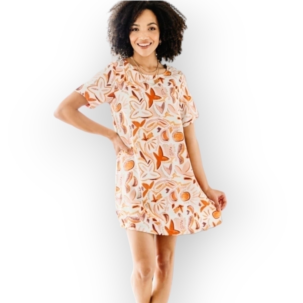 Entro Shift Dress Abstract print pastel earth tone neutrals Size Small